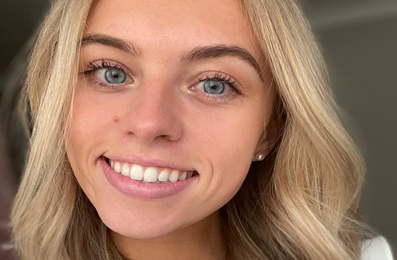 A cropped portrait of a young woman's face